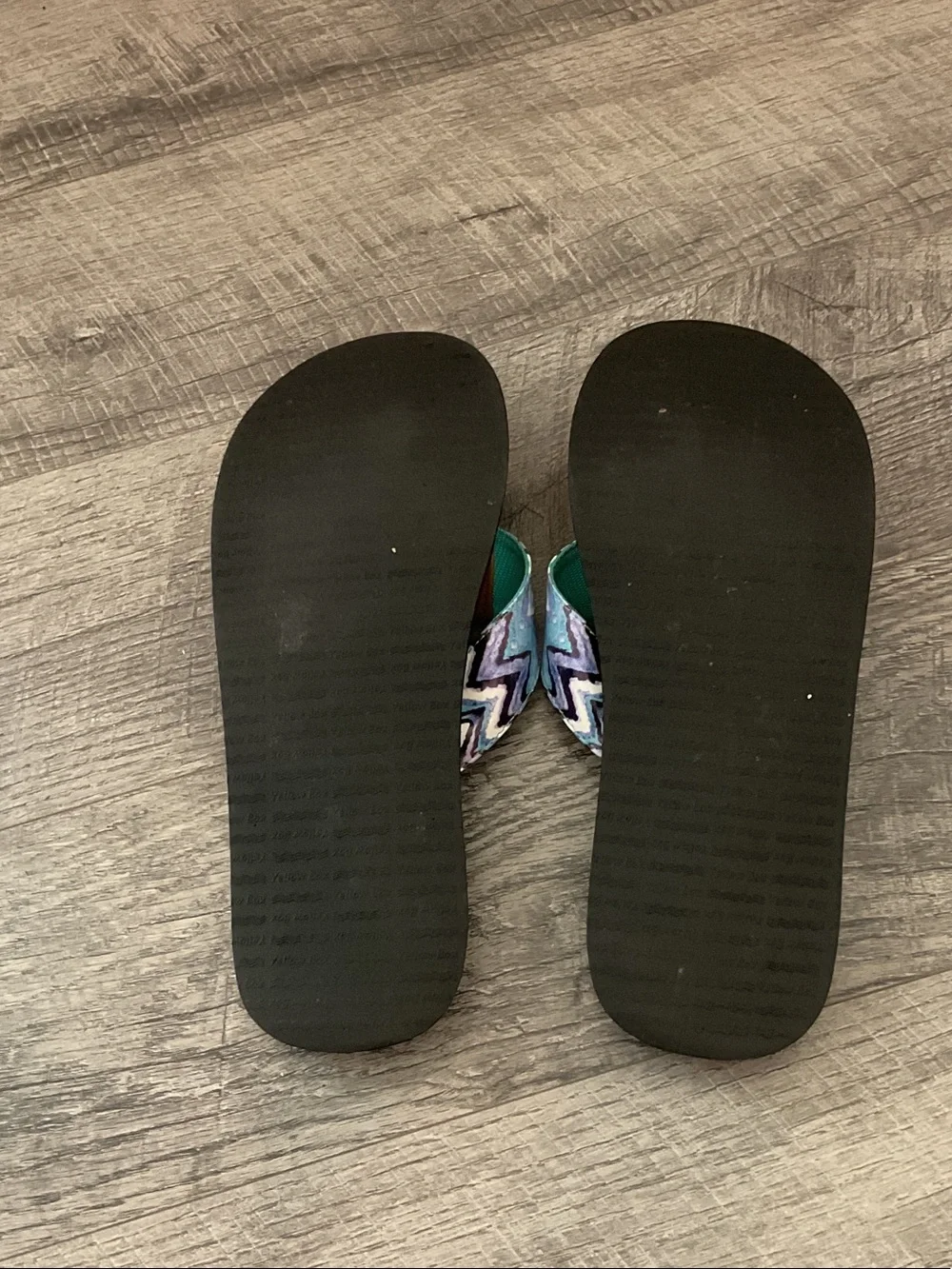 Yellow Box Flip Flops with Turquoise & Patterned Straps - Picture 4 of 4